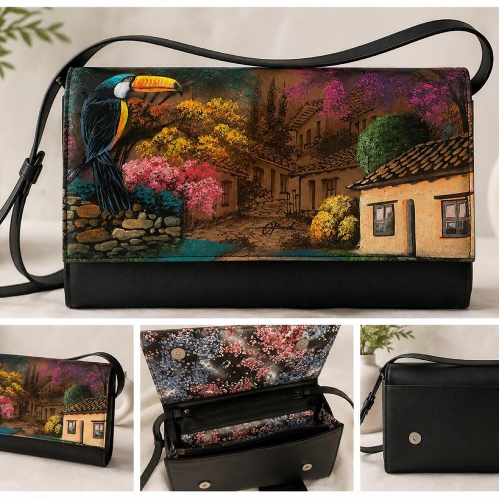 Beautiful Arte piel hand painted art leather crossbody/ purse